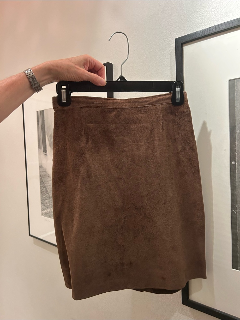 Classic Brown Suede-Look Pencil Skirt